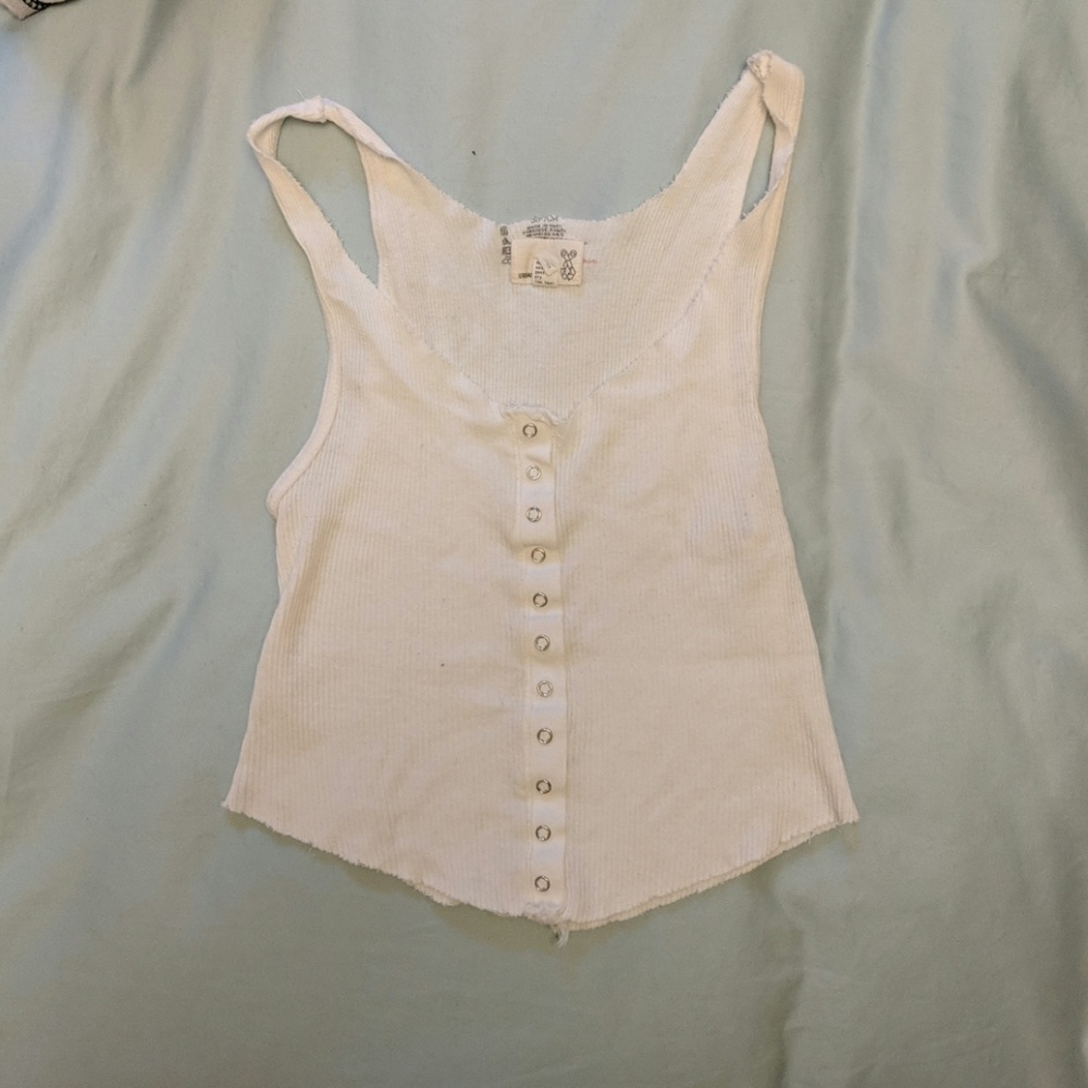White button down crop tank top